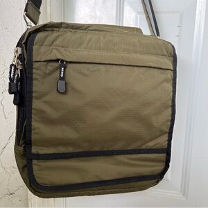 Derek Alexander Khaki & Orange Nylon Top Zip Classic Crossbody Shoulder Bag!